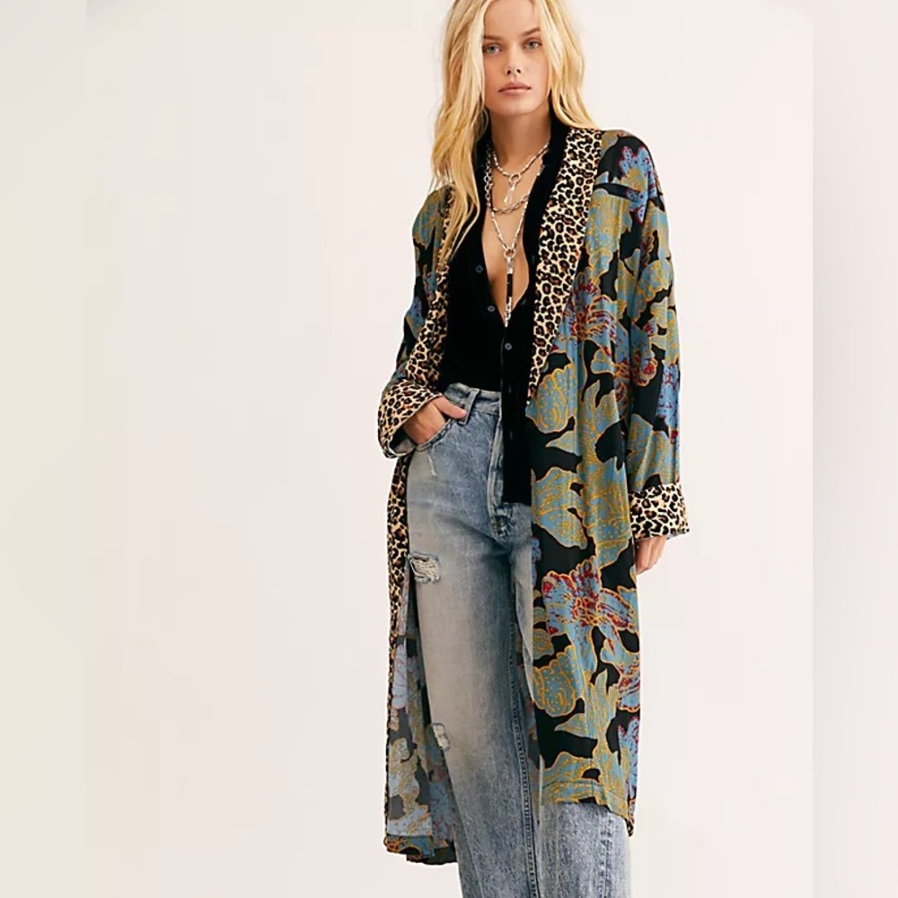 NWT Free People Leopard and Floral Long Duster